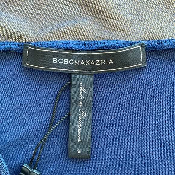 BCBG MaxAzria Laheld mesh/cotton asymmetrical blue dress. - Picture 5 of 5